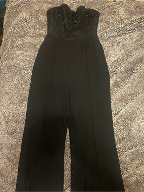 Fashion Nova Black Strapless Embellished Bust Jumpsuit